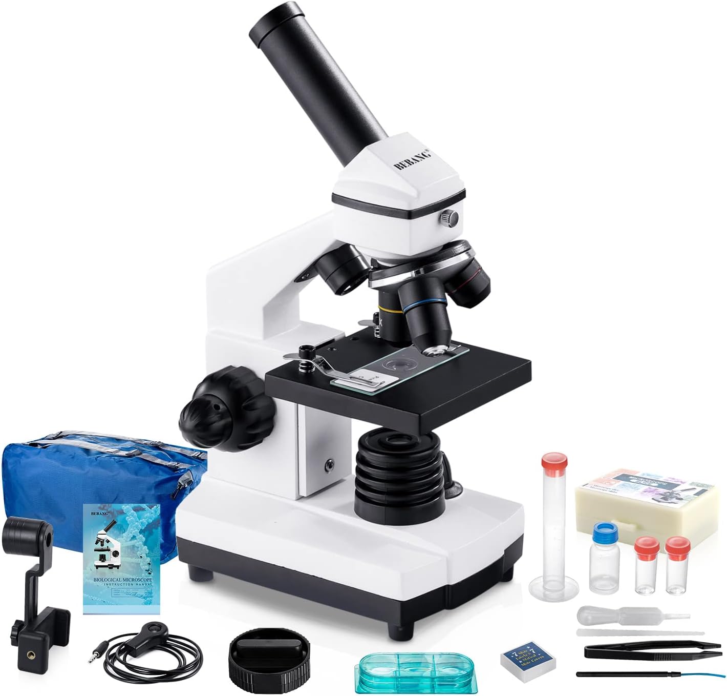  Kit de accesorios para microscopio para niños, kit de ciencia  de microscopio para principiantes de alto aumento compuesto (color: azul) :  Juguetes y Juegos